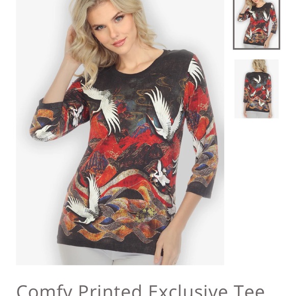 Cotton Colorful Crane Print Tee - Picture 3 of 3